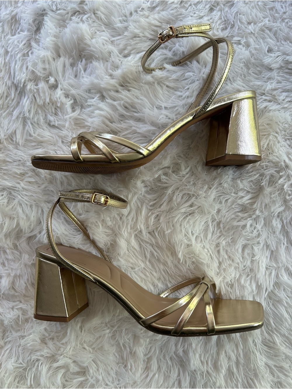 Primark Gold Metallic Strappy Block Heel Sandals Size 9